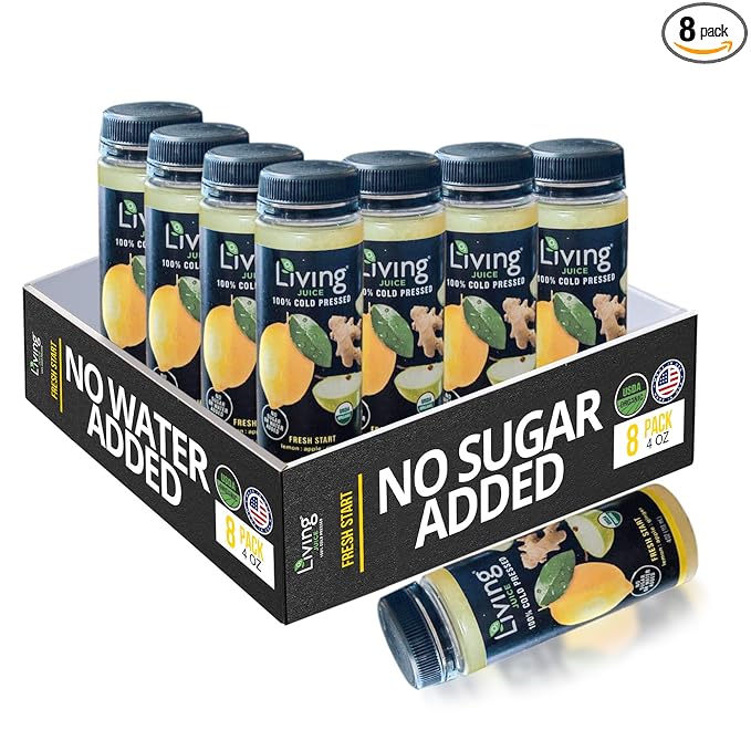 O2 Living Juice Cold Pressed Drink - Fresh Start Organic Juice Pack - No Added Sugars or Water Naturally Sweetened from Fruits Rich in Nutrients &amp Vitamins - Refreshing &amp Non-GMO - 4 fl oz