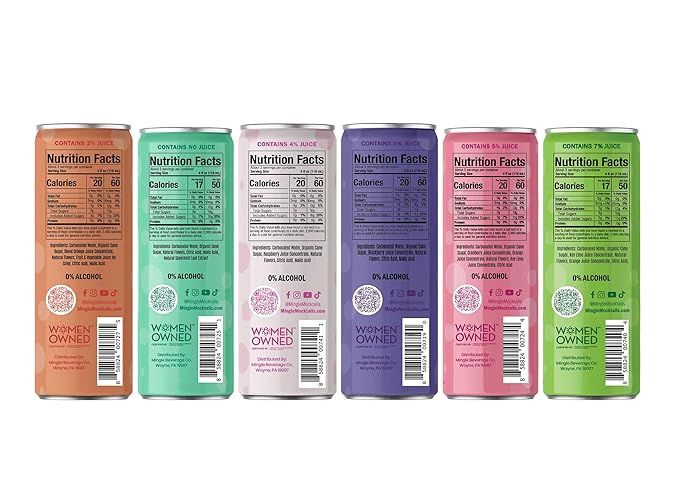 Mingle Mocktails - Blackberry Hibiscus Bellini Cranberry Cosmo Key Lime Margarita Blood Orange Elderflower Mimosa Cucumber Melon Mojito Sparkling Raspberry Rose Variety Pack Premium Non Alcohol