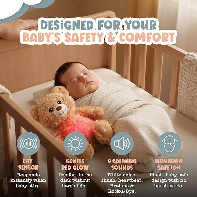 Gemma Joy Sleep Bundle – Baby Sleep Soother Teddy Bear with Cry Activated Heartbeat &amp Kids Sleep Patches (30 Pack) with Sandalwood Chamomile &amp Lavender – Melatonin-Free Sleep Aid