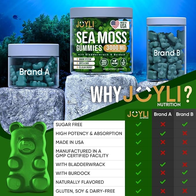 Sea Moss Gummies - Irish Seamoss Gummies for Adults &amp Kids - Advanced Superfood Supplement with Natural Sea Moss Gel Bladderwrack &amp Burdock Root Extract - 60 Vegan Irish Moss Gummy Bears