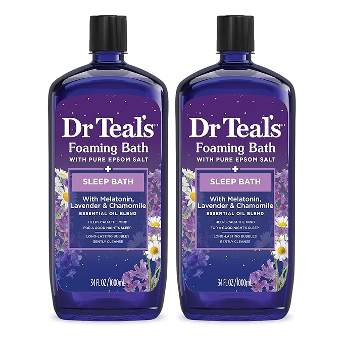 Dr Teal's Sleep Spray with Melatonin &amp Essential Oil Blend 6 fl oz &amp Foaming Bath with Pure Epsom Salt Sleep Blend with Melatonin Lavender &amp Chamomile Essential Oils 34 fl oz
