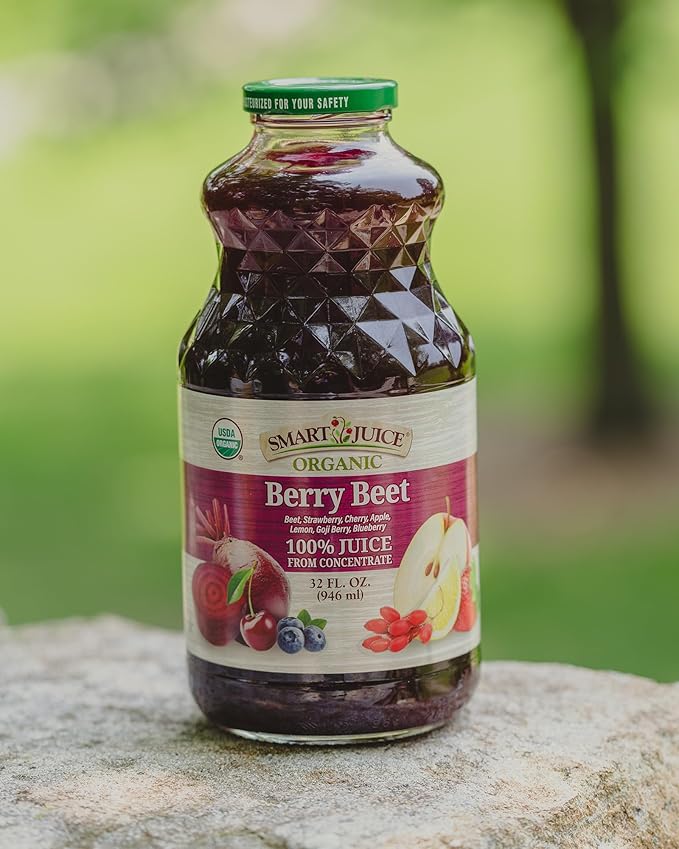 Smart Juice Organic Berry Beet Juice - 32 fl oz glass - (Pack of 6) 100% Juice