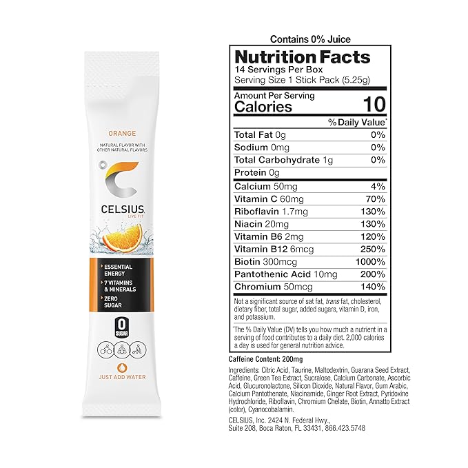 CELSIUS® Zero Sugar Energy Drink &amp Powder Stick Bundle Orange