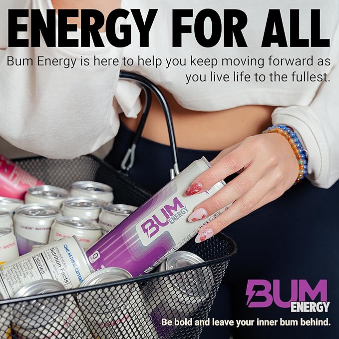 BUM Sugar-Free Energy Drink Grape - Lightly Carbonated &amp No Artificial Colors Natural Caffeine &amp Citicoline for Energy &amp Focus Brain Boost &amp Workout Sports Beverage - 12 oz Pack of