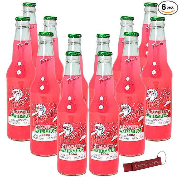 Frostie Strawberry Watermelon Soda | One of Frostie’s Popular Soda Flavors | Real Cane Sugar | Caffeine Free | 12 oz Glass Bottles with Crazy Soda Pop Bottle Opener (12 Pack)