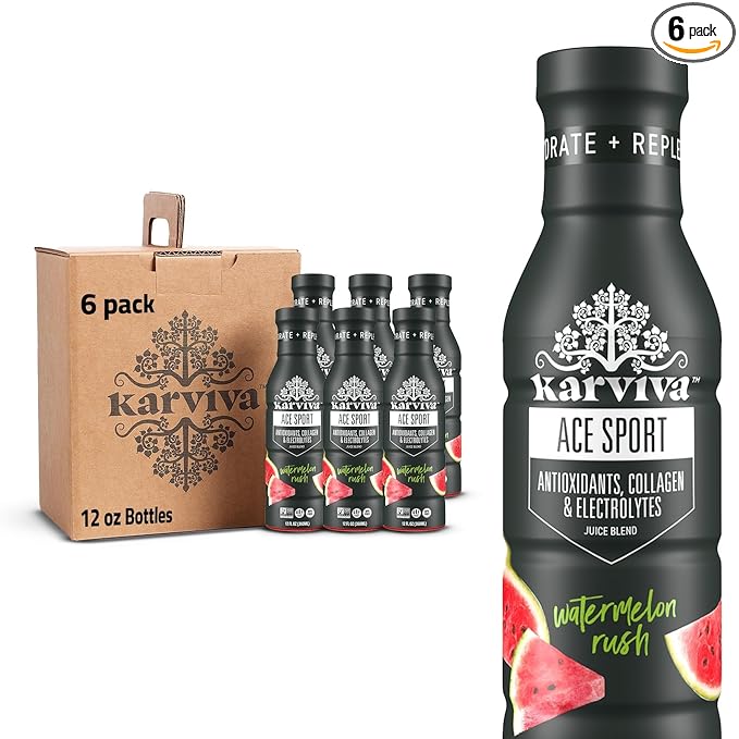 Karviva Watermelon Rush Flavored Ace Sport Drink BPA Bottle Gluten Free 12 Fluid Ounces (Pack Of 6)