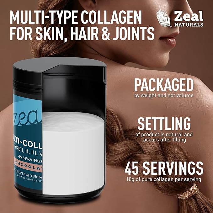 Premium Multi Collagen Peptides Powder (1 2 3 5 &amp 10) with Protein. Vitamin C Biotin Hyaluronic Acid for Hair Skin and Nails - Marine Bovine Chicken &amp Eggshell (Chocolate 45 Servings)