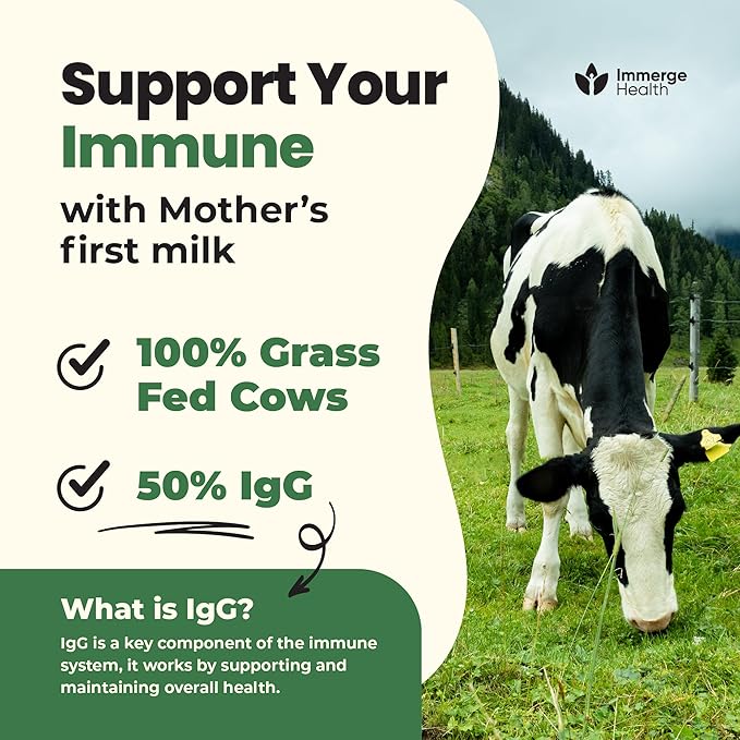 Immerge Health Super Colostrum Capsules - 120 Count High IgG Bovine Supplement for Gut Health Hair Growth Bloating &amp Immunity - 100% Grass Fed First Milking Tasteless &amp Travel Friendly USA