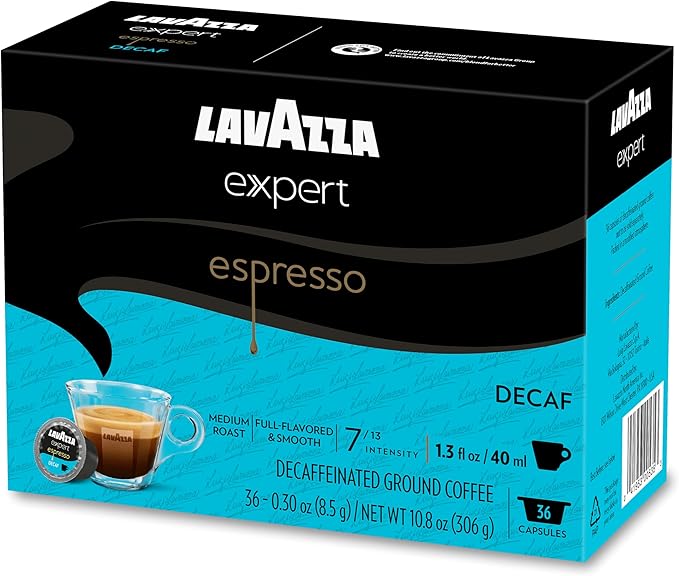 Lavazza Expert Espresso Decaf Capsules Medium Roast Arabica and Robusta Blend Compatible with Lavazza Classy Machines (36 Capsules)