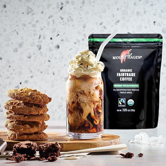 Mount Hagen Jar + Resealable Pouch Decaf Organic Freeze Dried Instant Coffee - Combo Pack | Eco-friendly Fair-Trade Medium Roast Arabica Beans [3.53oz Jar + 7.05oz Pouch]