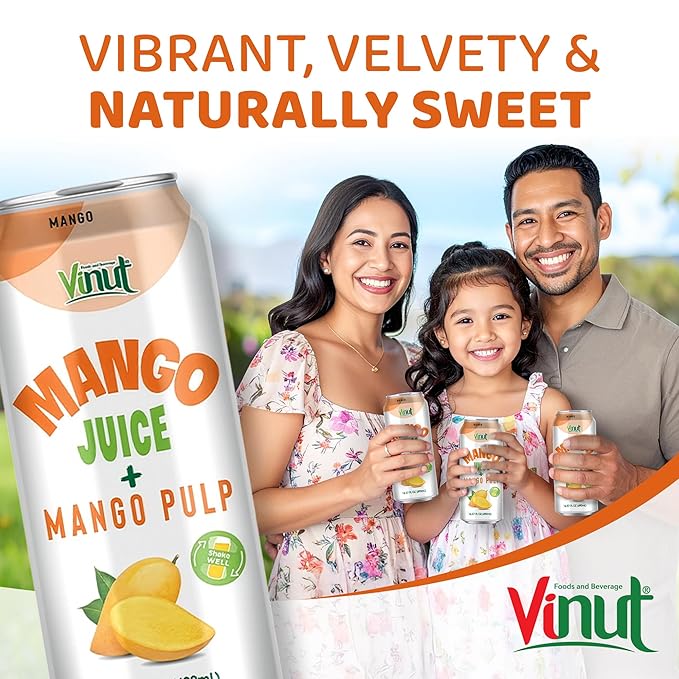 Vinut 100% Mango Juice with Pulp (16.57 fl oz Pack of 6) No Sugar Added All Nature Mango Juice Not From Concentrate Gluten Free GMO-Free High Calcium Iron