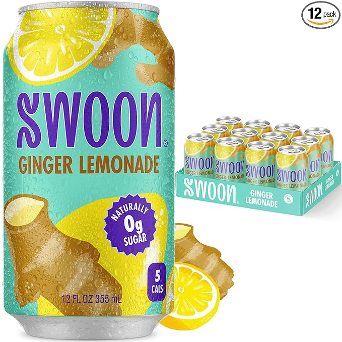 Swoon Ginger Lemonade - Sugar Free Lemonade Low Carb Keto &amp Paleo-Friendly Gluten-Free - Zero Sugar Drinks Made with 100% Lemon Juice Concentrate &amp Sweetened by Monk Fruit 12 Fl oz (Pack o