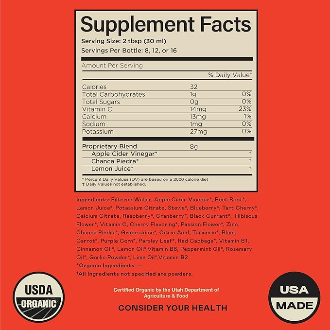 Complete Natural Kidney Complete - Liquid Dietary Supplement for Kidney Support Cleanse and Detox with Apple Cider Vinegar Lemon Organic Chanca Piedra Beet Citric Acid Vitamin C &amp More - 1