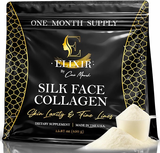 Silk Face Collagen - Collagen Peptides Powder for Women Face and Neck 14g Protein | Ultra Low Molecular Weight Collagen – for Skin Hair Nail Joint &amp Gut Health 15.87 oz (450g) Cocó March