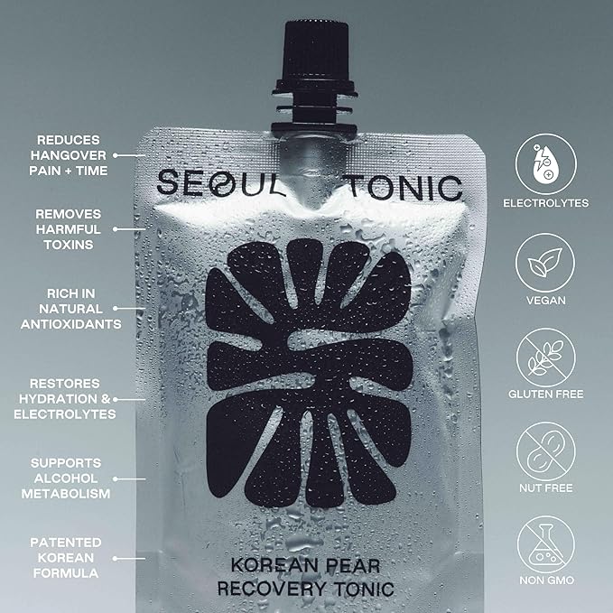 Seoul Tonic Patented Pre Party Korean Pear Natural Tonic Science-Backed Patented Formula for Easier MorningNatural Potassium &amp DHM (100ML) Pack of 12