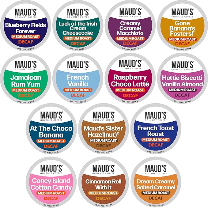 Maud's Flavored Decaf Coffee Pods Variety Pack 80 ct14 Assorted Roasts &amp Flavors Decaf Medium Roast Coffee in Single Serve Pods - 100% Arabica Coffee Compatible with Keurig K Cups Maker