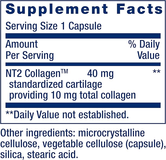 Life Extension NT2 Collagen™ Joint Health Supplement for Joint Comfort &amp Mobility Gluten-Free Non-GMO 1 Daily 60 Small Capsules