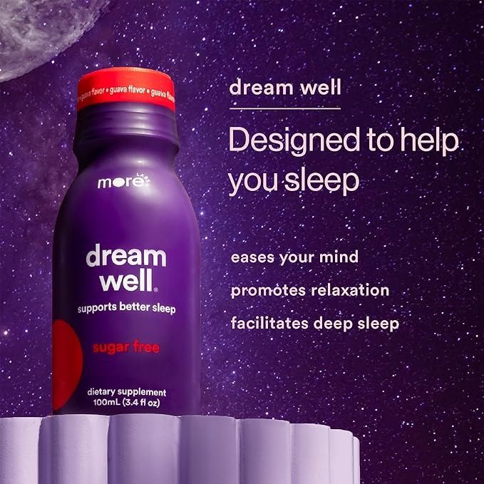 More Labs Dream Well 5MG Melatonin Holistic Sleep Drink Solution Non-Habit Forming with 5HTP Lemon Balm Jujube Seed Glycine (Pack of 24)