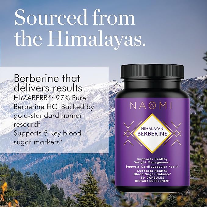 NAOMI Himalayan Berberine 500mg Clinically Studied for Blood Sugar Support Metabolic Function Healthy Weight &amp Cholesterol AMPK Activation Non-GMO Vegan Gluten-Free 60 Capsules 1-Month Su