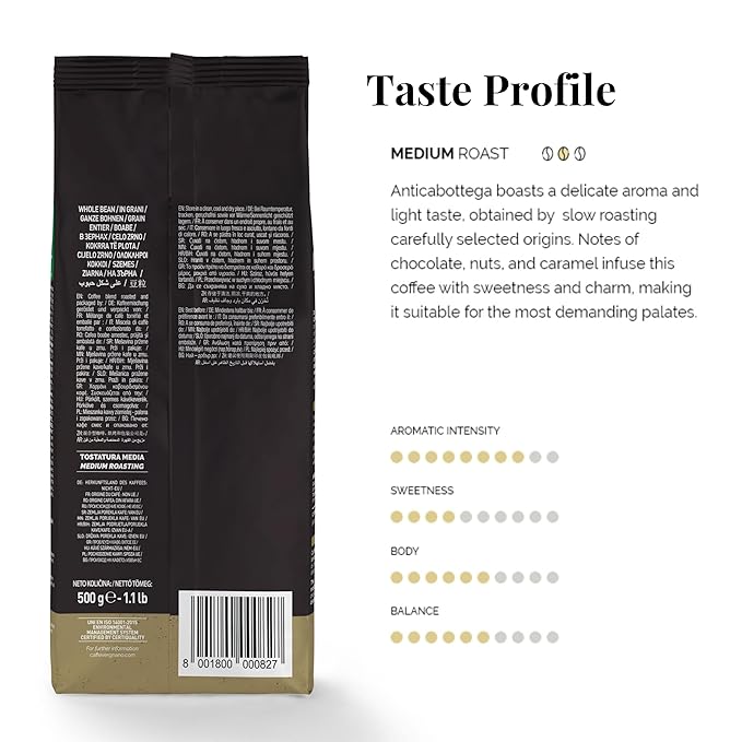 Caffe Vergnano 1882 Granaroma Espresso &amp Antica Bottega Whole Bean Arabica Medium Espresso Roast Coffee 1.1lbs Bag - Italian Coffee Beans -500g Bag (3 Pk)