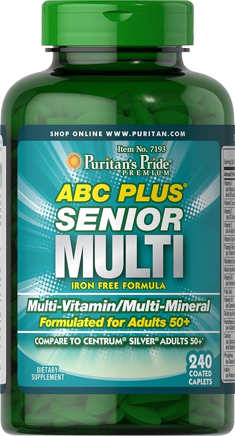 Puritan's Pride ABC Plus Senior Multivitamin Multi-mineral Caplets 240 Count