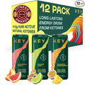 KEY Ketone Drink - Ketones for Energy &amp Focus Sugar Free &amp Low Caffeine from Green Tea with L-Theanine No Crash or Jitters All Natural Lightly Carbonated Variety Pack (Pack of 12)