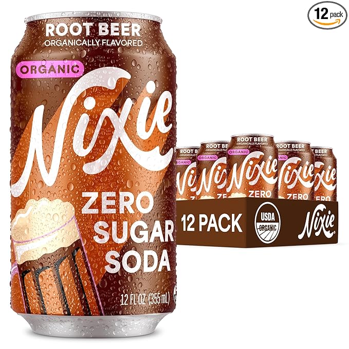 Nixie Organic Zero Sugar Soda Root Beer Healthy Soda Pop Non-GMO 0 Sugar 0 Calories Caffeine Free 12oz Cans (12 Pack)