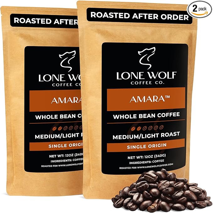 Amara - 2-Pack - Freshly Roasted After Your Order – Specialty Grade Natural Single Origin Medium to Light Roast Whole Bean Coffee No Bitterness Ethically Sourced - Pack of 2 (12 Ounces Each)