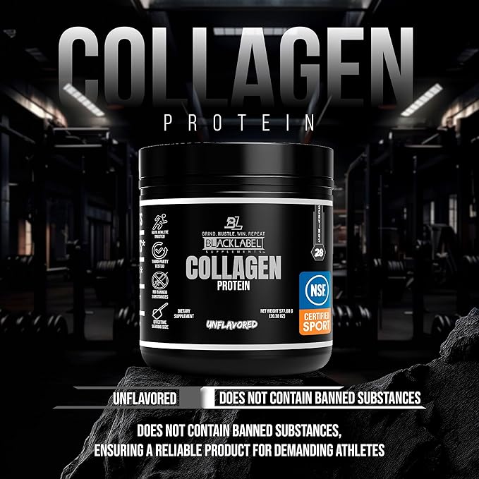 Blacklabel Unflavored Collagen Peptides Protein Powder – NSF Certified for Sport – Hydrolyzed Collagen Powder for Joint Tendon and Ligament Support – Protein with Collagen for Recovery – 28 Servings