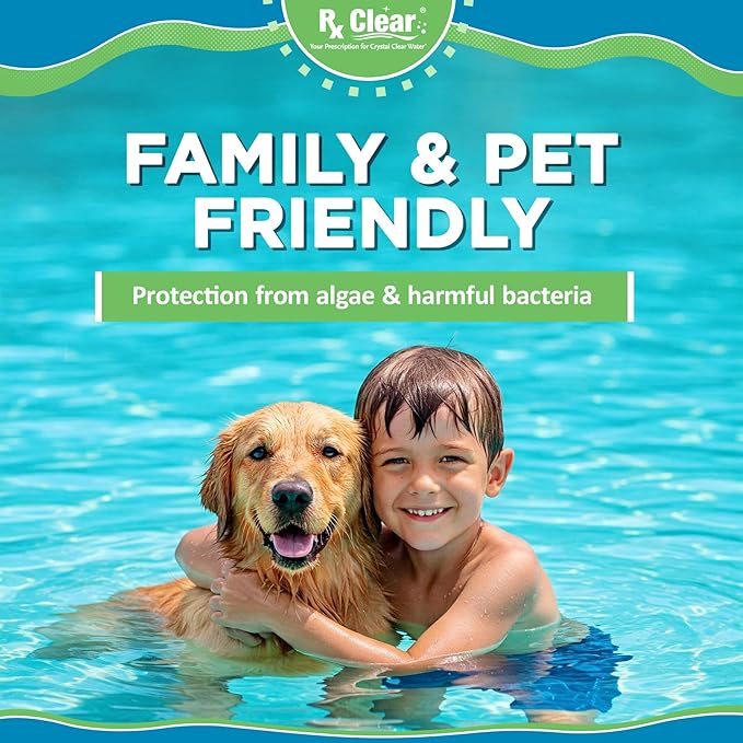 Rx Clear 1 Inch Chlorine Tabs | 8 Pounds | Use Tablets as Bactericide Algaecide &amp Disinfectant in Swimming Pools | Stabilized Long Lasting Slow Dissolving &amp UV Protected