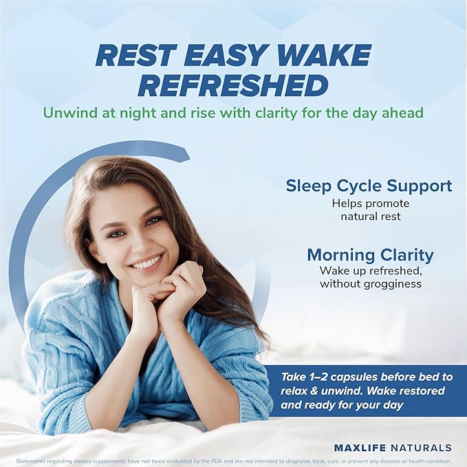 Night Chill Sleep Supplement – 60 Capsules - Restful Sleep Support with DHH-B from Magnolia Bark and L-Theanine Supplement - Stress Calm Mood Support - Sleeping Pills for Adults by MaxLife Naturals