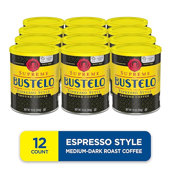 Café Bustelo Supreme by Bustelo Espresso Style Medium-Dark Roast Ground Coffee 10 Ounce (Pack of 12)