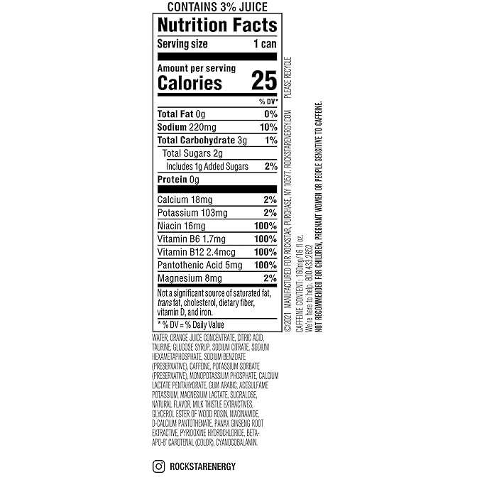 Rockstar Energy Drink Caffeine and Electrolytes (Packaging May Vary) Orange  Recovery Orange 16 Fl Oz (Pack of 24)