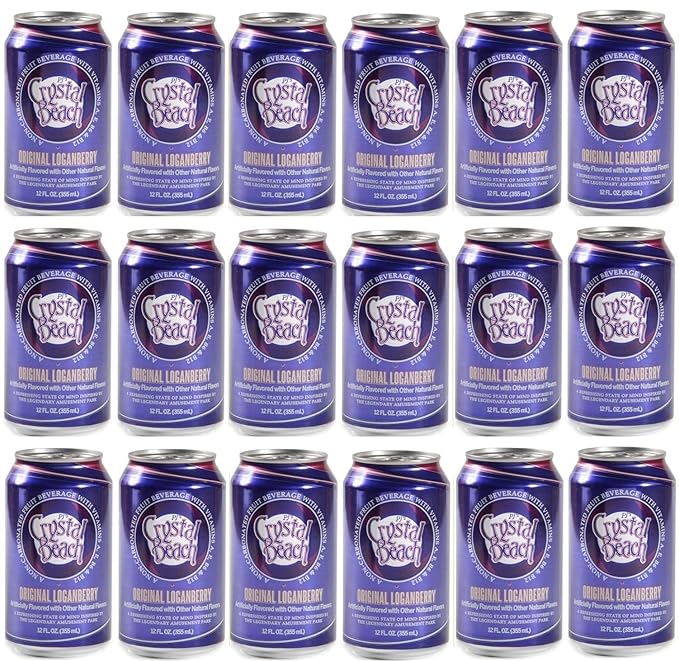 18 pack of Loganberry Drink Crystal Beach 12oz Cans Soda Pop Soft Drink