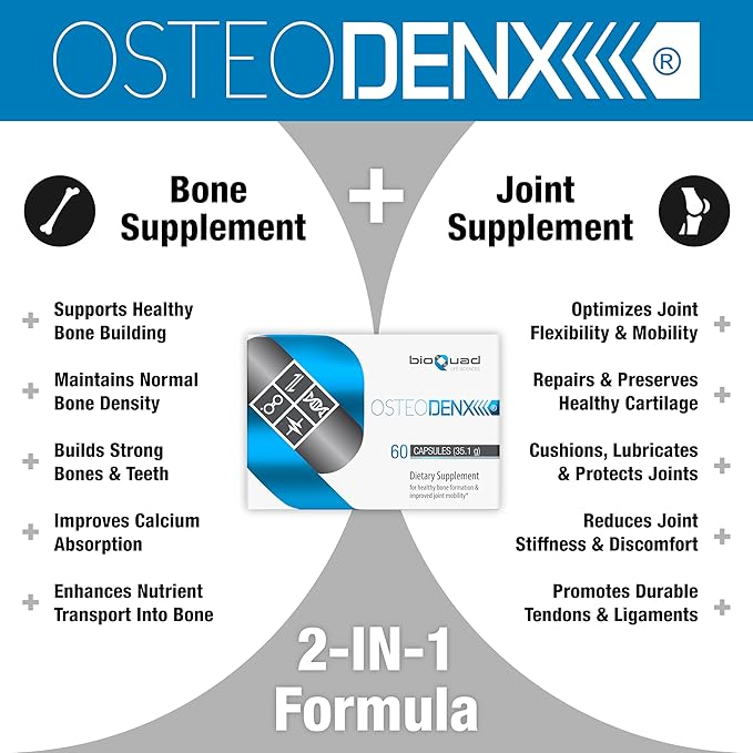 OSTEODENX - Bone &amp Joint Support Supplement for Healthy Bone &amp Improved Joint Mobility with Lactoferrin Collagen Vitamin K2 &amp Vitamin D3 (60 Capsules)