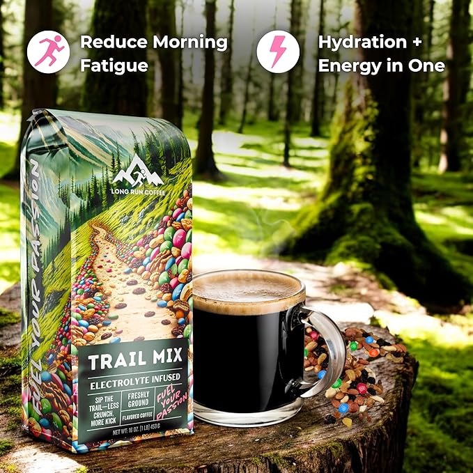 Long Run Coffee – Hydrating Coffee with Electrolytes – All Natural Energy + Hydration + Recovery for Athletes – Stomach Friendly Electrolyte Coffee for Runners (5 lb Trail Mix)