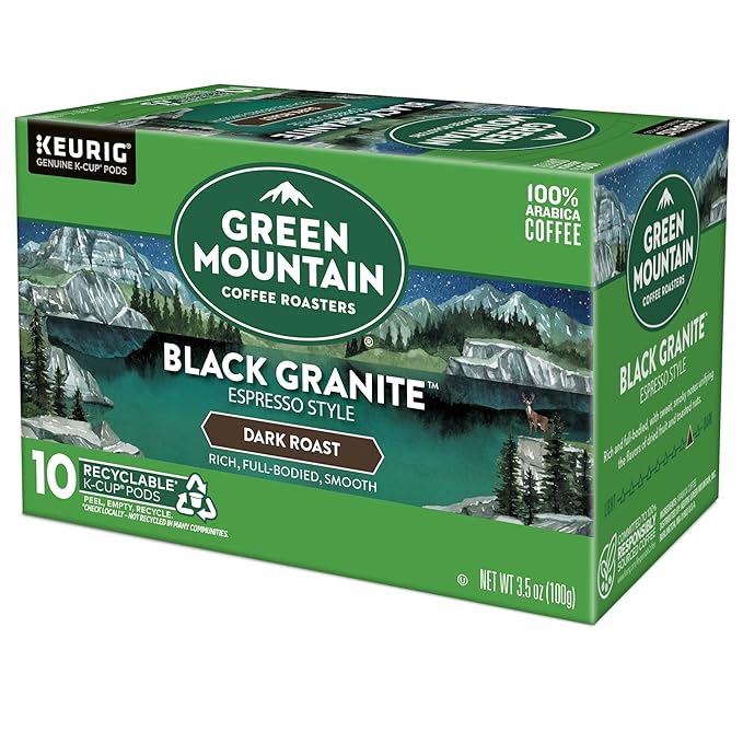 Green Mountain Coffee Roasters Black Granite Keurig Single Serve K-Cup Pods Espresso Style Dark Roast 60 Count (6 Packs of 10)