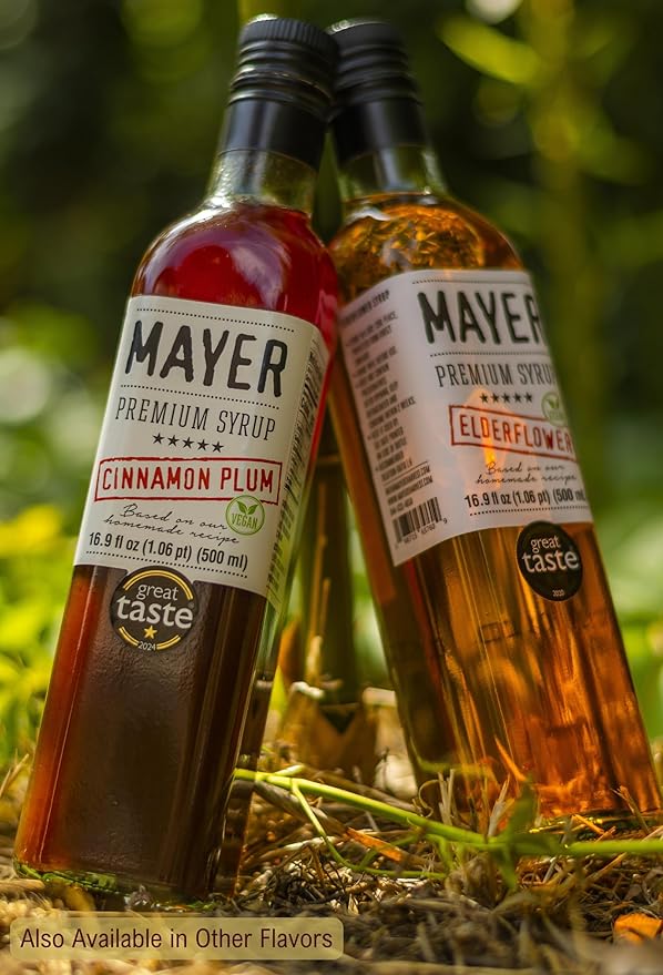Mayer Premium Cinnamon Plum Syrup – Award-Winning All-Natural Vegan Gluten-Free Made with 100% Real Fruits (16.9oz) Perfect Coffee Syrup &amp Cocktail Syrup No Artificial Additives (1 Pack)
