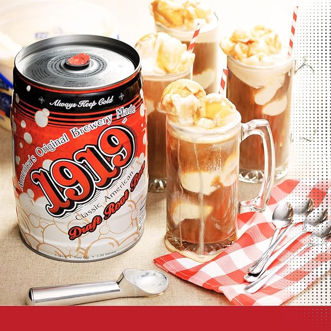 1919 Draft Root Beer Soda 5 Liter Pony Keg Caffeine-Free Real Sugar and Real Vanilla Small Batch Creamy Full Bodied Family-Founded Birthday Parties Sporting Events Made in USA