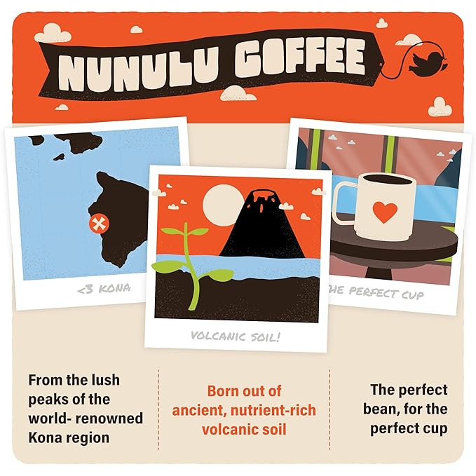 Nunulu Coffee That Sings - 100% Kona Whole Bean Coffee - Medium Roast - 100 Percent Pure Hawaiian Kona Beans - 7 Oz