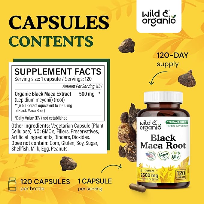Wild &amp Organic Black Maca Root 120 Capsules &amp Ashwagandha Tincture 4 fl oz