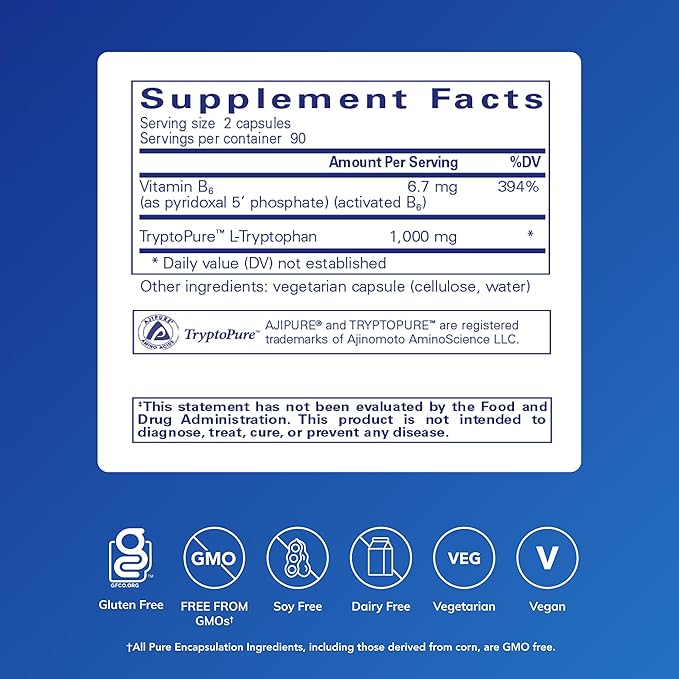 Pure Encapsulations L-Tryptophan | Amino Acid Supplement for Relaxation Serotonin Support PMS and Sleep* | 180 Capsules