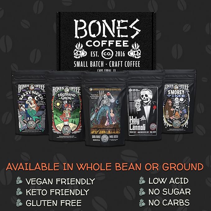 Bones Coffee Company NEW World Tour Bundle with Specialty Mug and Favorite Flavors Sample Pack | Ground Coffee Beans Bundle
