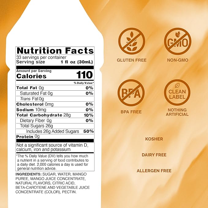Monin - Mango Purée Tropical and Sweet Mango Flavor Natural Flavors Great for Teas Lemonades Smoothies and Cocktails Non-GMO Vegan Gluten-Free (1 Liter)