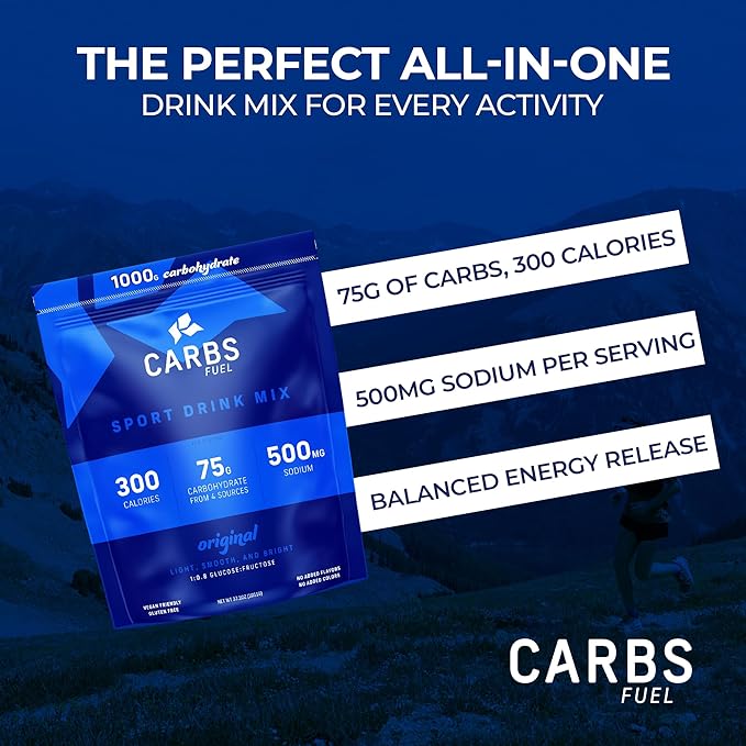 Carbs Fuel Original 1000g Sport Drink Powder - 75g Carbs 300 Calories 500mg Sodium Per Serving | No Preservatives High Carb Hydration Powder Mix | Light &amp Refreshing Flavor