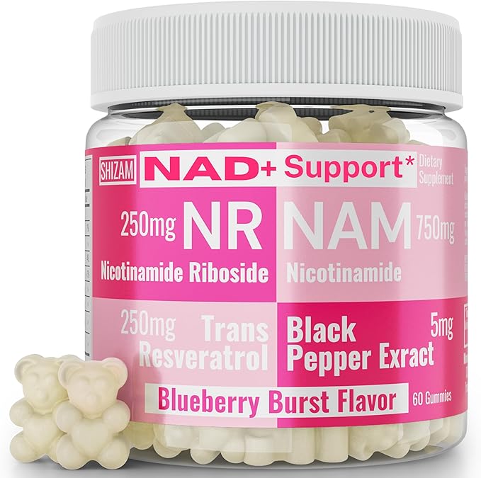 SHIZAM Nicotinamide Riboside NR NAM Resveratrol Gummies 1000mg NAD+ NAD + Plus Nrf2 Activator Booster w Pure Niacinamide Vitamins B3 Capsules Pills Powder Supplements Alt NDA Regenerator 500mg