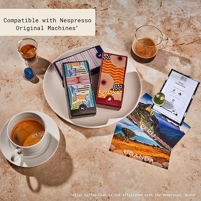 Atlas Coffee Club Espresso Pods Compatible with Nespresso Original– Extra Dark Roast Variety Pack (40 Count)– Aluminum Capsules from Kenya Peru Costa Rica &amp Guatemala– Intensity 10-12