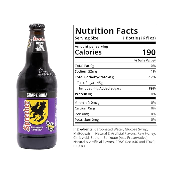 Sprecher Grape Soda in 16 fl oz Glass Bottles (12 Pack) Fire Brewed Craft Soda with Real Honey Bold Juicy Grape Flavor Naturally Flavored Gourmet Soft Drink