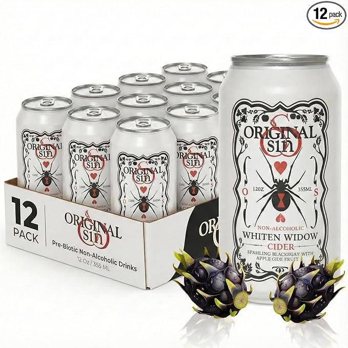 Original Sin Non Alcoholic Cider - White Widow | Sparkling Apple Cider Vinegar Drink with 25% Fruit Juice | Sugar Free Non Alcoholic Drinks- Blackberry Flavour