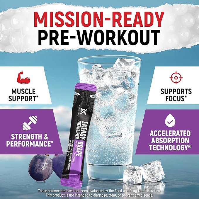 CardoMax - Energy Drink Packets - Liquid Preworkout for Men &amp Women Caffeine Packets with BCAA Vitamin B12 Vitamin B6 &amp B3 - Sugar-Free Zero Calorie Vegan &amp Keto - 15 Stick Packs - Gra